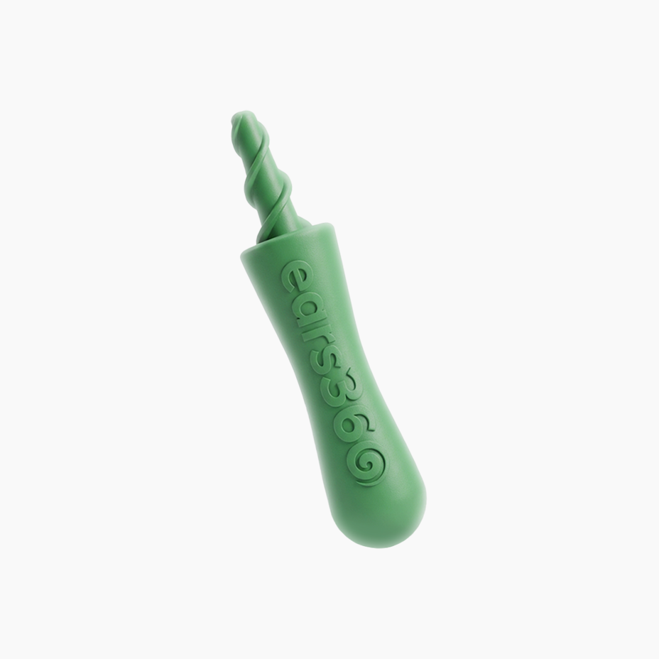 Nettoyeur d'oreille Ears 360 vert en silicone souple, embout en spirale