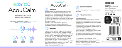 Étiquette complète AcouCalm : description, ingrédients, conseils d'utilisation et précautions d'emploi